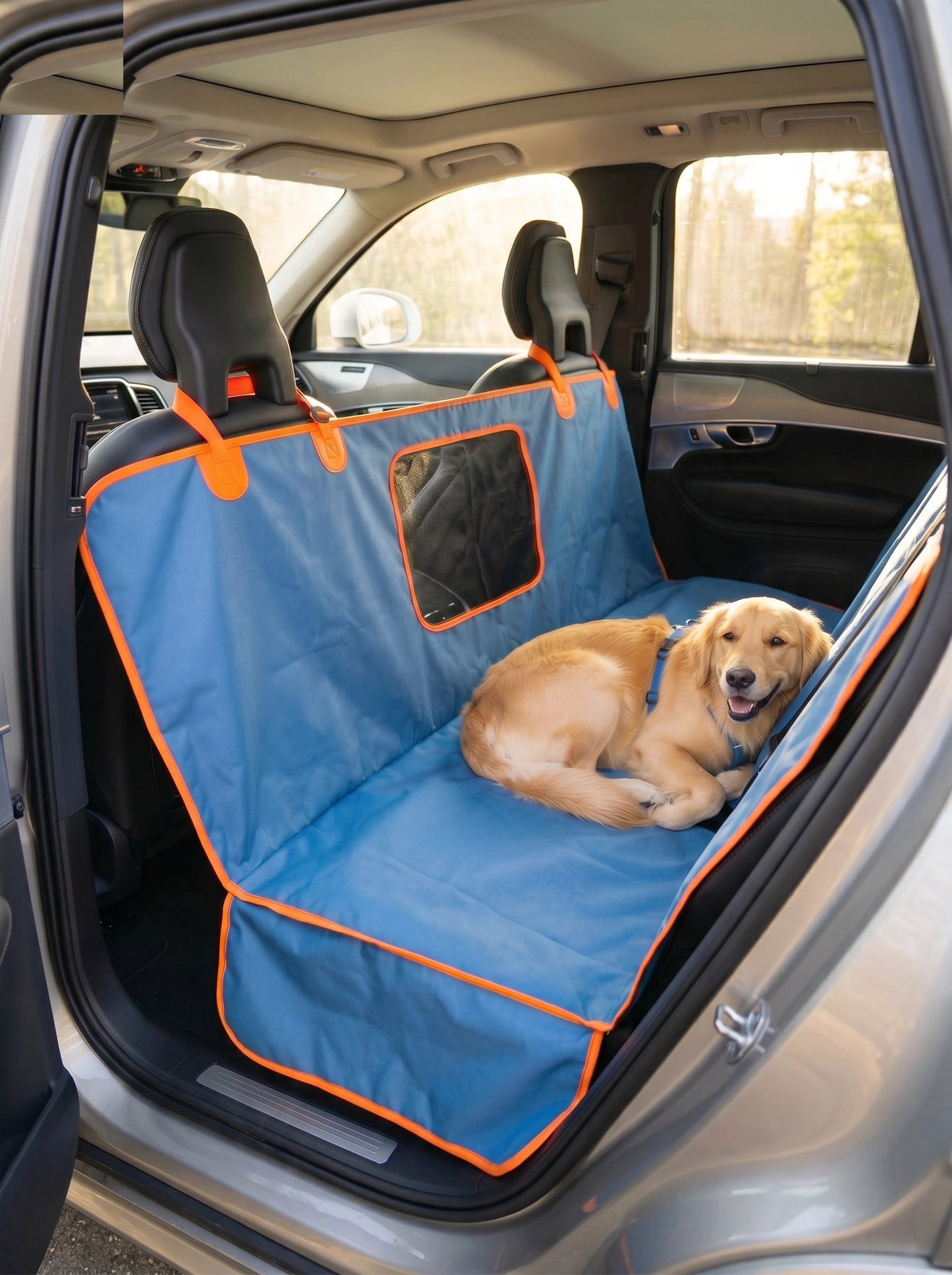 Nova Forge Dog Back Seat Extender – Waterproof Cover with Mesh Window (Blue)