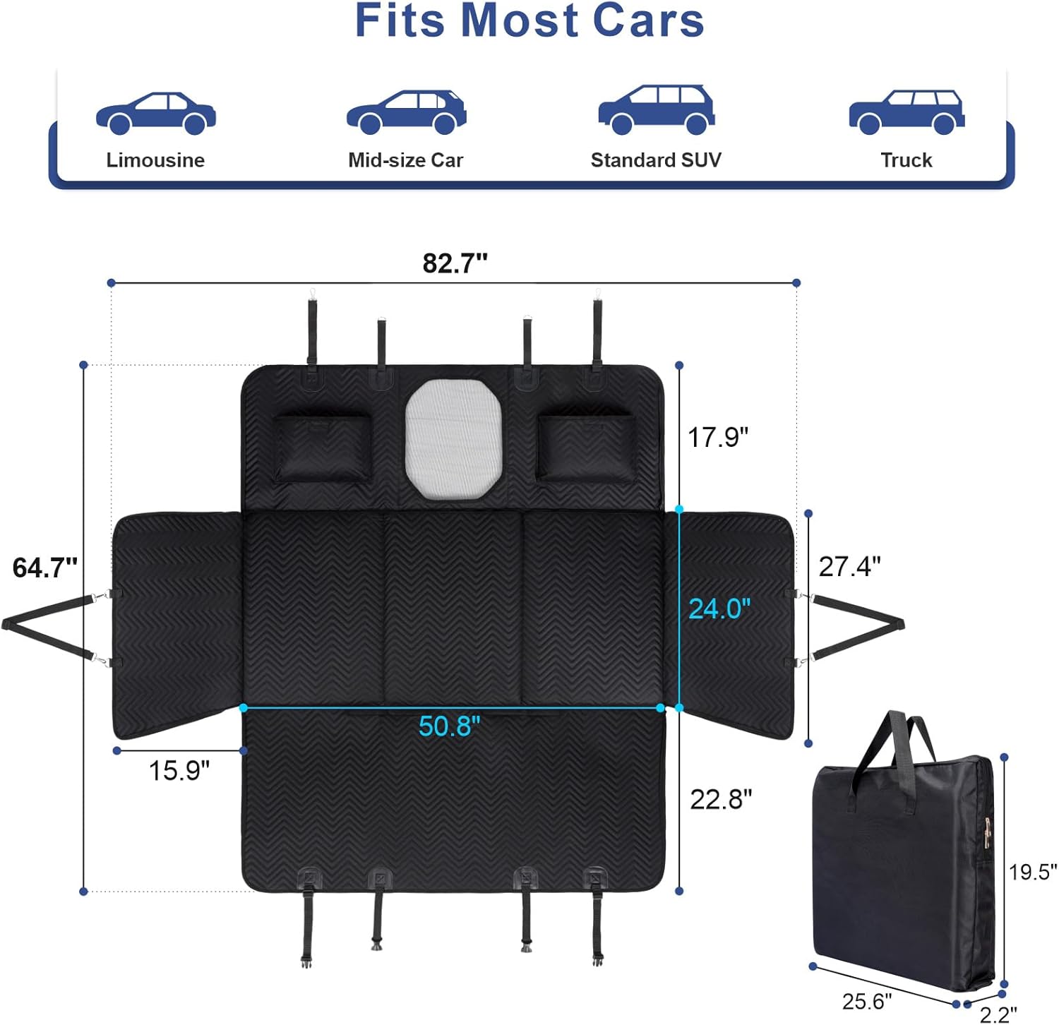 Dog back seat extender platform covering the footwell gap