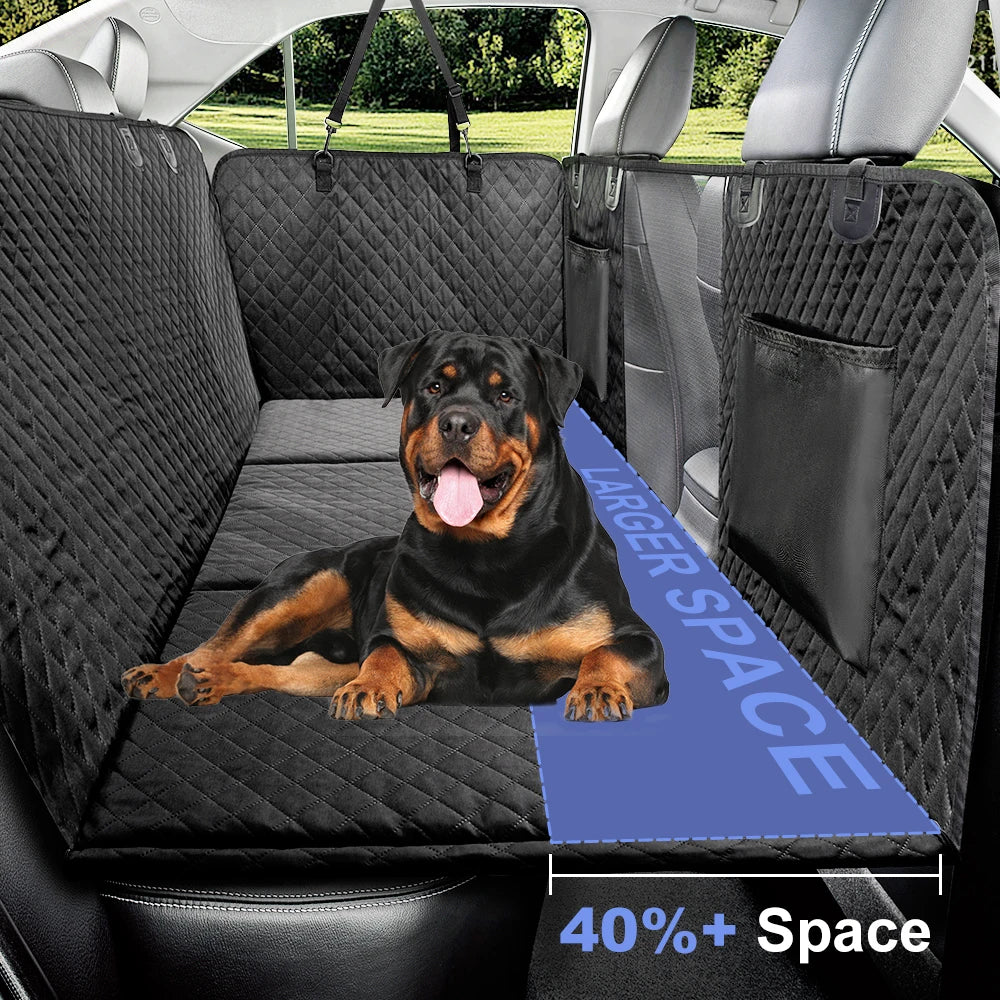 Dog resting on the hard-bottom back seat extender