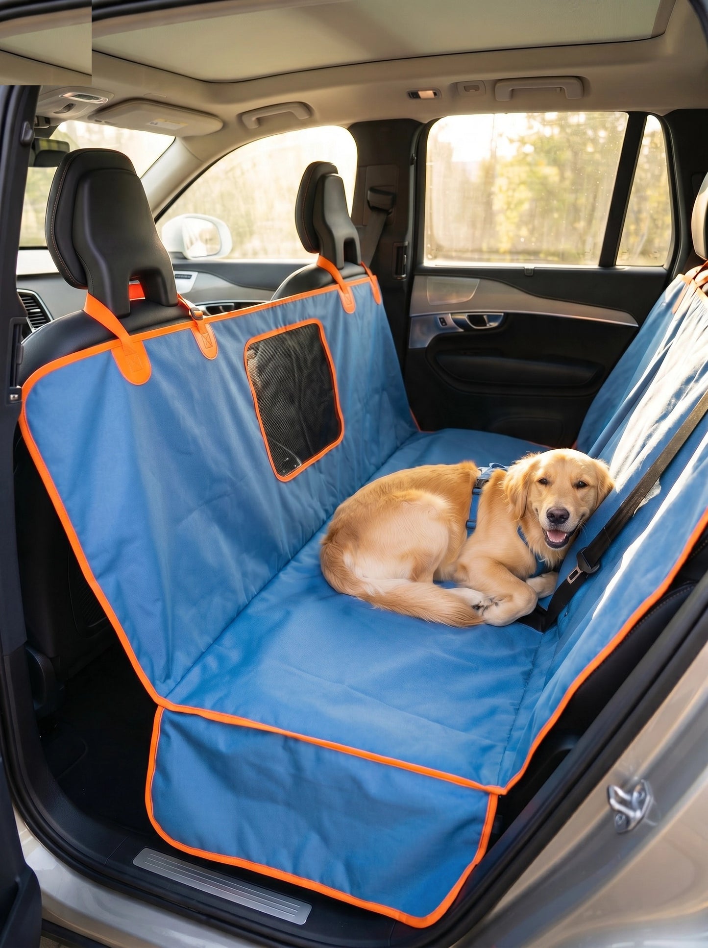 Nova Forge Dog Back Seat Extender – Waterproof Cover with Mesh Window (Blue)